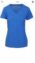 Tommy Hilfiger Donna Scollo A V Solido Colore Logo T-Shirt Blu Nwt - £6.13 GBP