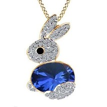 14CT Yellow Gold Over Sapphire Cute Lucky Rabbit Bunny Pendant Chain Necklace - £82.01 GBP