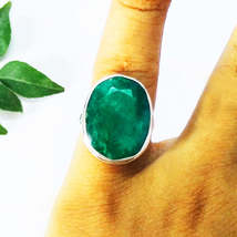 Natural Indian Emerald Gemstone Ring, Birthstone Ring, 925 Sterling Silver Ring, - £23.55 GBP