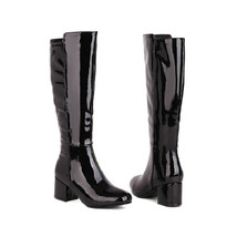 Patent PU Leather Red White Women Shoes Winter Sexy Knee High Riding Female Moto - £63.21 GBP