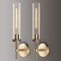 Brass Wall Sconces Set Of Two, 19&quot; Knurled Gold Sconces Wall Lighting, Tube Glas - £463.12 GBP