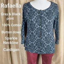 Rafaella Gray &amp; Black Print 100% Cotton Sparkle Detail Neckline Cardigan... - £12.58 GBP