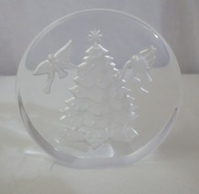 Vtg Danbury Mint Heavy Lead Crystal Christmas Paperweight 1982 Tree Doves - £11.19 GBP