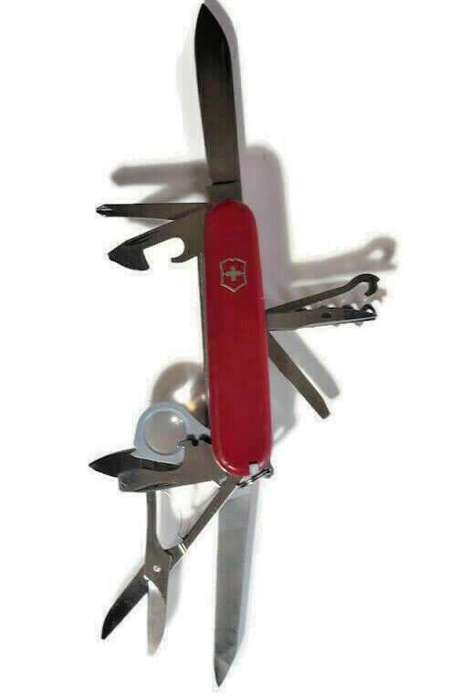 Victorinox Rostfrei Folding Pocket Knife Red Handle Swiss Army 12 Multi Tool  - £47.03 GBP