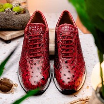 Hand painted genuine Snake and calfskin Sneaker Shoes Scanno Antique Red image 11