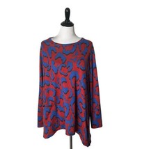 LOGO by Lori Goldstein Printed Asymmetric Hem Sweaterknit Top Red Pocket Size XL - £21.02 GBP