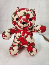 Stuffed Teddy Bear Plush Red Rose Fabric Mothers Day 10” Brown Eyes Milaca Mills - £15.55 GBP