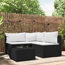 4 Piece Patio Lounge Set with Cushions Black Poly Rattan - $9,731.19 MXN
