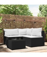 4 Piece Patio Lounge Set with Cushions Black Poly Rattan - $732.51 CAD