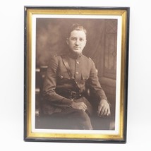 Vintage Black &amp; White Photograph Military Soldier Framed 11x15 - £94.50 GBP