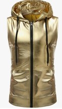 ZEROYAA Mens Hipster Metallic Zip Sleeveless Hooded Vest T Shirt Kangaro... - £23.18 GBP