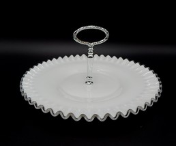 Fenton Silver Crest Milk Glass Tidbit Tray Platter Ruffle Crimped Edge 12 Inch - £31.69 GBP