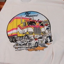 Funny Stuff Sh** Happens Trucker Humor XL White Unisex t shirt - $14.03