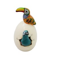 Cracked Egg Clay Pottery Orange Toucan Green Swan Hand Painted Signed Me... - $14.83