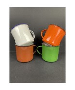 Set of 4 Vintage Peacock Enamelware Camping Mugs Green Orange Brown Whit... - €45,06 EUR