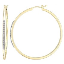 0.15CT Natural Diamond Big Hoop Huggies Earrings 14K Yellow Gold Plated Silver - £155.69 GBP