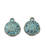 2 Patina Sand Dollar Charms Antique Bronze Nautical Pendants Sea Animal ... - $7.40 CAD