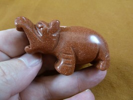 (Y-HIP-722) Goldstone roaring HIPPO Gemstone carving figurine Hippopotamus - £13.70 GBP