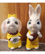 2 Vintage Anthropomorphic Ceramic Bunny Rabbits Yellow Guitar Music Easter - $33.78 CAD