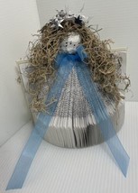Angel Figure Made Out Of Bible Pages Handmade Blue Ribbon - $11.29