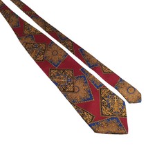 Bachrach Mens Necktie Italian Designer Accessory Vintage Gold Blue Red Dad Gift - £29.21 GBP