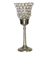 silver metal PILLAR with GLASS MEDALLION TOP VOTIVE HOLDER 10.75" tall (... - $7.00