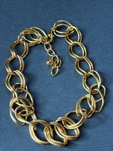 Classic Chunky Double Open Oval Goldtone Chain Link Necklace – 15 inches in leng - £8.44 GBP