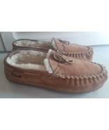 LL BEAN  Brown Suede Wicked Good Shearling Moccasins Slippers Mens 9.5 READ - $54.37 CAD
