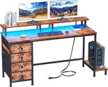55In Computer Desk With 4 Drawers, Led Gaming Desk With Power Outlets, O... - $240.99