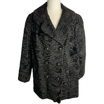 Vintage 60s Pelz Zeller Curly Lamb Wool Fur Coat L Black Hook Closure Po... - $326.90
