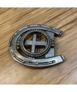 Vintage Silver Tone Belt Buckle Wild West Rodeo Cowboy Horseshoe Ranch K... - €16,99 EUR