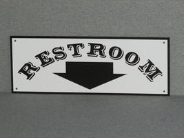  RESTROOM SIGN WITH ARROW POINTING DOWN CUSTOM BLACK &amp; WHITE WOODEN SIGN  - $26.95