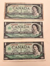 Lot of 3-1967 Canada One 1 Dollar Centennial Canadian Banknote - £10.08 GBP