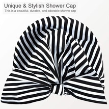 Shower Cap For Women Hair Cap For Shower Reusable BLACK/WHITE Stripe New - £9.56 GBP