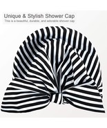 Shower Cap for Women Hair Cap for Shower Reusable BLACK/WHITE STRIPE NEW - £9.52 GBP