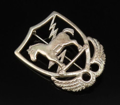 925 Sterling Silver - Vintage Horse &amp; Lightening Motif Cutout Brooch Pin... - £66.01 GBP