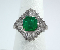  1.51ct Emerald &amp; Diamond Platinum Ring - R9555 - £1,775.65 GBP