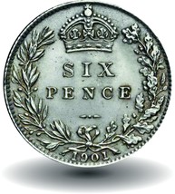 1901 Queen Victoria Silver Sixpence Made in England - $59.50