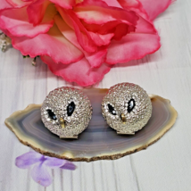 Vintage Large Silver Tone Owl Earrings Pierced Rhinestone Eyes - £15.69 GBP
