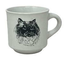 Persian Cat Sketch Drawing White Coffee Mug Karen Stott Artwork Made In USA - £11.94 GBP