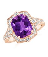 ANGARA 3Ct Art Deco Inspired Cushion Amethyst Ring with Diamond Halo in ... - $2,042.92