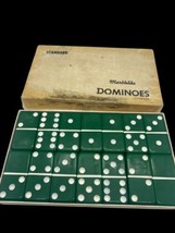 Vintage Dominoes Green BAKELITE Marblelike Standard Size 28 Pieces Puremco - $74.44