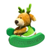 Merry Christmas Animate Sing Rocking Deer Sleigh Ride Light Plush Stuffed Animal - $14.84