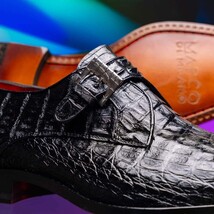 genuine caiman crocodile dress monk strap Shoes Rovigo Black image 11