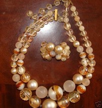 Karu Arke Vintage Necklace Earrings Set Peach Brown - £46.69 GBP
