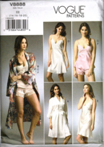 Vogue V8888 Misses 14 to 20 Robe, Slip, Camisole and Panties UNCUT Pattern - $20.30