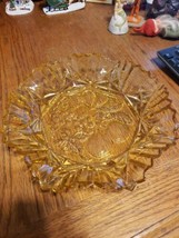 Vintage Amber Federal Glass Ruffled Serving Bowl 1940&#39;s Pioneer Fruit Pattern - £9.99 GBP