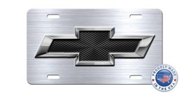 CHEVY BOWTIE Inspired art simulated brushed aluminum vanity license plate tag C - £15.40 GBP