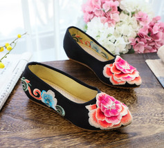 Handmade 3D Flower Embroidered Womens Pointed Toes Cotton Flat Shoes Autumn Fash - £25.84 GBP