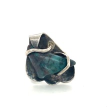 Vtg Sterling JMP Mexico Abstract Wrap Freeform Chrysocolla and Malachite Ring 12 - £62.51 GBP